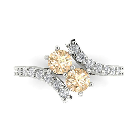 1.48 cttw Natural Morganite Solitaire with Zirconia Simulated Diamond Accents Engagement Ring - Solid White Gold (VVS1, Round Cut,5mm)