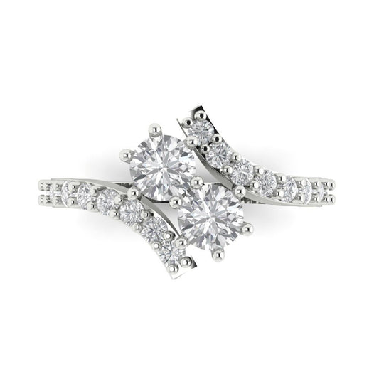 1.48 cttw Zirconia Simulated Diamond Solitaire with Zirconia Simulated Diamond Accents Engagement Ring - Solid White Gold (VVS1, Round Cut,5mm)