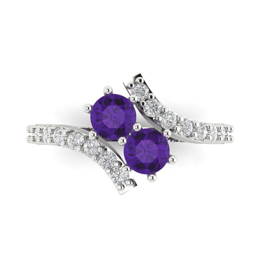 1.48 cttw Natural Amethyst Solitaire with Zirconia Simulated Diamond Accents Engagement Ring - Solid White Gold (VVS1, Round Cut,5mm)