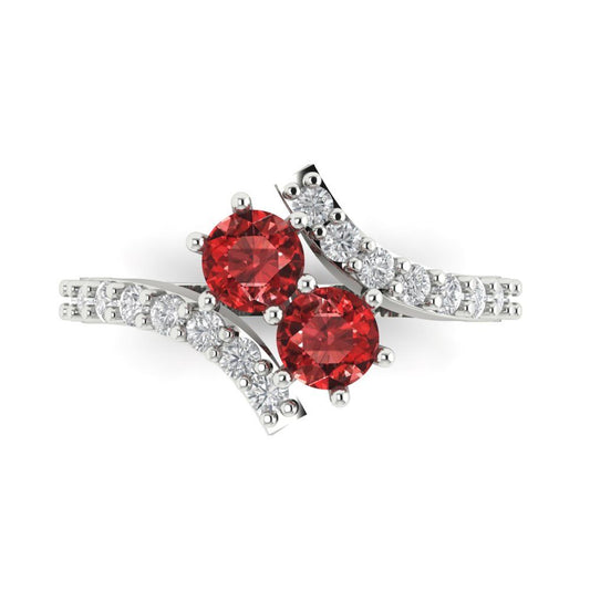 1.48 cttw Natural Garnet Solitaire with Zirconia Simulated Diamond Accents Engagement Ring - Solid White Gold (VVS1, Round Cut,5mm)