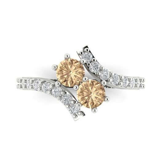 1.48 cttw Yellow Moissanite Solitaire with Zirconia Simulated Diamond Accents Engagement Ring - Solid White Gold (VVS1, Round Cut,5mm)
