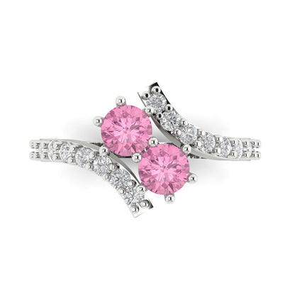 1.48 cttw Zirconia Simulated Pink Diamond Solitaire with Zirconia Simulated Diamond Accents Engagement Ring - Solid Gold (VVS1, Round Cut,5mm)