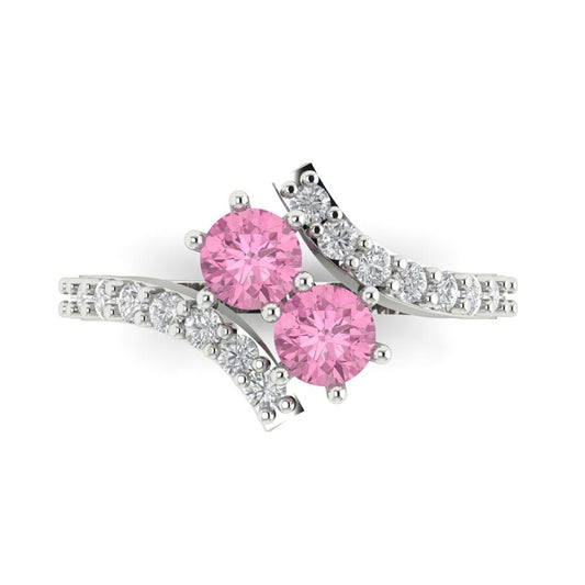 1.48 cttw Zirconia Simulated Pink Diamond Solitaire with Zirconia Simulated Diamond Accents Engagement Ring - Solid White Gold (VVS1, Round Cut,5mm)
