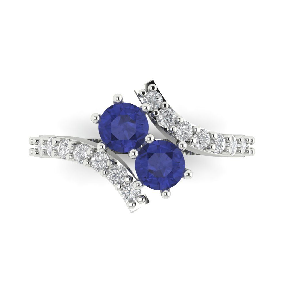 1.48 cttw Simulated Tanzanite Solitaire with Zirconia Simulated Diamond Accents Engagement Ring - Solid Gold (Round Cut,5mm)