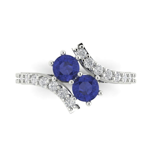 1.48 cttw Simulated Tanzanite Solitaire with Zirconia Simulated Diamond Accents Engagement Ring - Solid White Gold (VVS1, Round Cut,5mm)