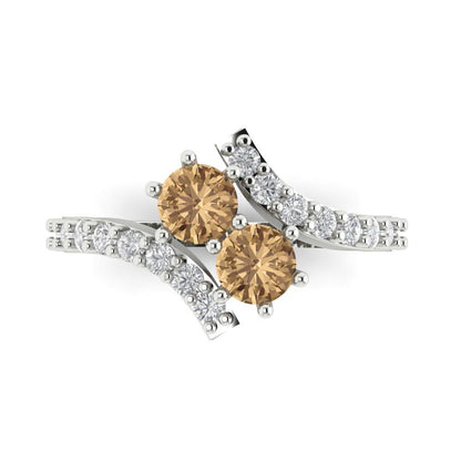 1.48 cttw Zirconia Simulated Champagne Diamond Solitaire with Zirconia Simulated Diamond Accents Engagement Ring - Solid Gold (VVS1, Round Cut,5mm)