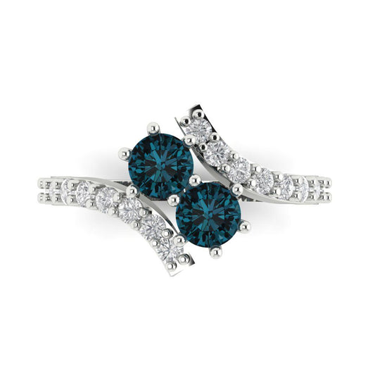 1.48 cttw Natural London Blue Topaz Solitaire with Zirconia Simulated Diamond Accents Engagement Ring - Solid White Gold (VVS1, Round Cut,5mm)