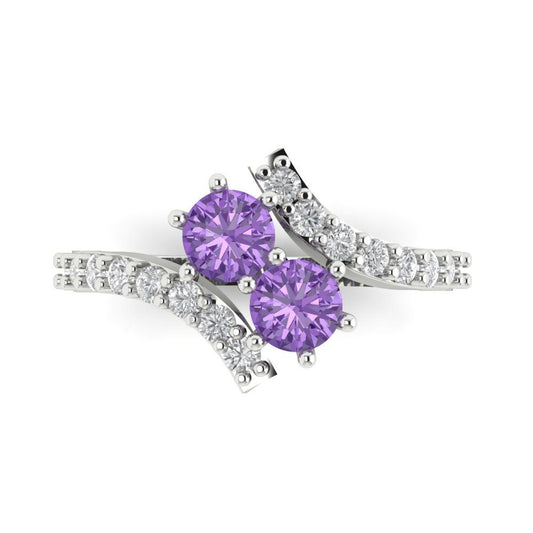 1.48 cttw Simulated Alexandrite Solitaire with Zirconia Simulated Diamond Accents Engagement Ring - Solid White Gold (VVS1, Round Cut,5mm)