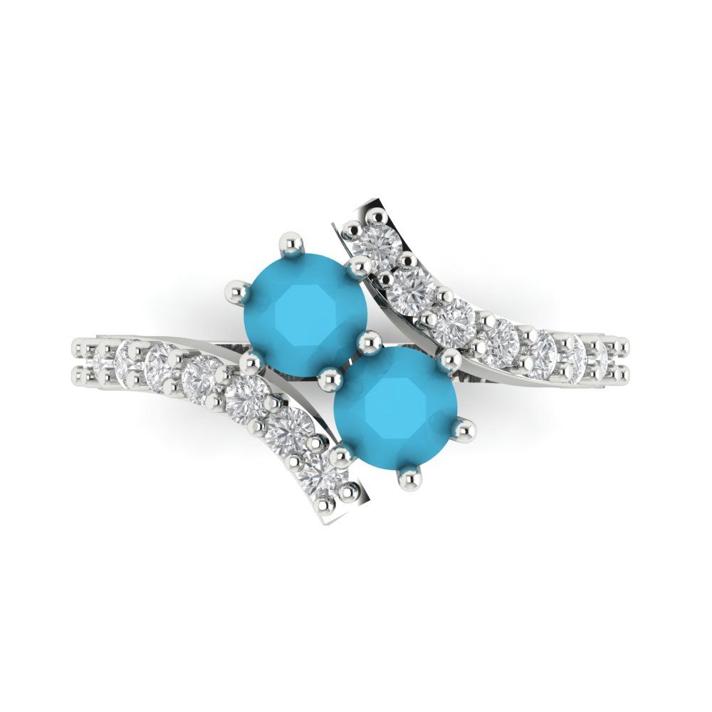 1.48 cttw Simulated Turquoise Solitaire with Zirconia Simulated Diamond Accents Engagement Ring - Solid Gold (Round Cut,5mm)