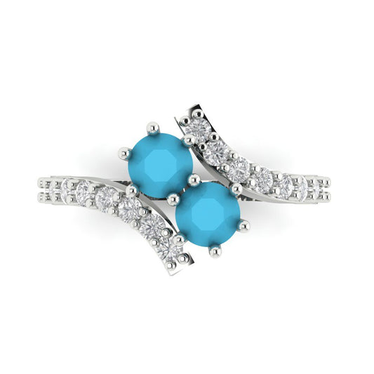 1.48 cttw Simulated Turquoise Solitaire with Zirconia Simulated Diamond Accents Engagement Ring - Solid White Gold (VVS1, Round Cut,5mm)