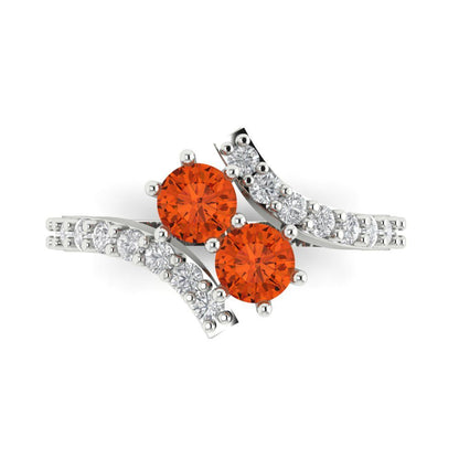 1.48 cttw Zirconia Simulated Red Diamond Solitaire with Zirconia Simulated Diamond Accents Engagement Ring - Solid White Gold (VVS1, Round Cut,5mm)