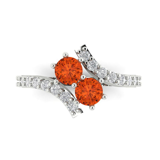 1.48 cttw Zirconia Simulated Red Diamond Solitaire with Zirconia Simulated Diamond Accents Engagement Ring - Solid White Gold (VVS1, Round Cut,5mm)