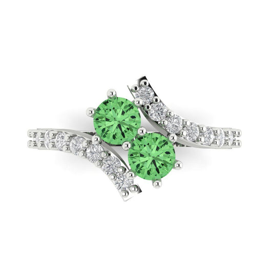 1.48 cttw Zirconia Simulated Green Diamond Solitaire with Zirconia Simulated Diamond Accents Engagement Ring - Solid White Gold (VVS1, Round Cut,5mm)