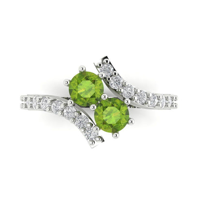 1.48 cttw Natural Peridot Solitaire with Zirconia Simulated Diamond Accents Engagement Ring - Solid Gold (Round Cut,5mm)
