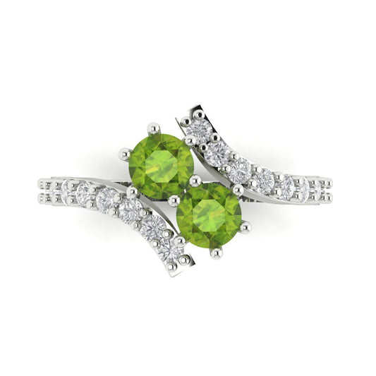 1.48 cttw Natural Peridot Solitaire with Zirconia Simulated Diamond Accents Engagement Ring - Solid White Gold (VVS1, Round Cut,5mm)
