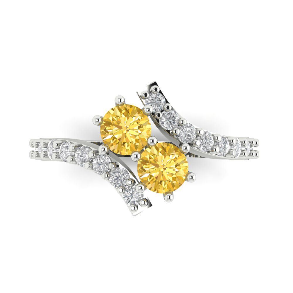 1.48 cttw Zirconia Simulated Yellow Diamond Solitaire with Zirconia Simulated Diamond Accents Engagement Ring - Solid Gold (VVS1, Round Cut,5mm)