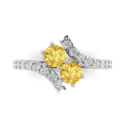 1.48 cttw Zirconia Simulated Yellow Diamond Solitaire with Zirconia Simulated Diamond Accents Engagement Ring - Solid White Gold (VVS1, Round Cut,5mm)