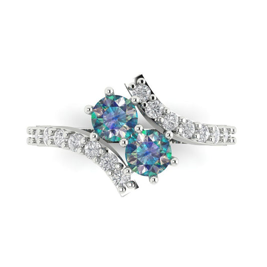 1.48 cttw Blue Moissanite Solitaire with Zirconia Simulated Diamond Accents Engagement Ring - Solid White Gold (VVS1, Round Cut,5mm)