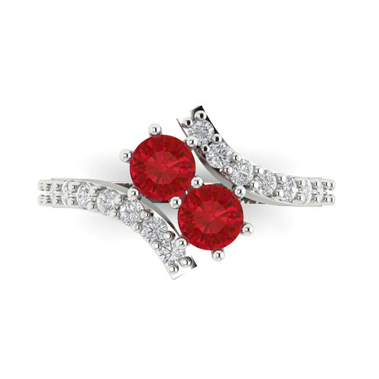 1.48 cttw Simulated Pink Tourmaline Solitaire with Zirconia Simulated Diamond Accents Engagement Ring - Solid White Gold (VVS1, Round Cut,5mm)