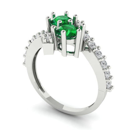 1.48 cttw Simulated Emerald Solitaire with Zirconia Simulated Diamond Accents Engagement Ring - Solid White Gold (VVS1, Round Cut,5mm)