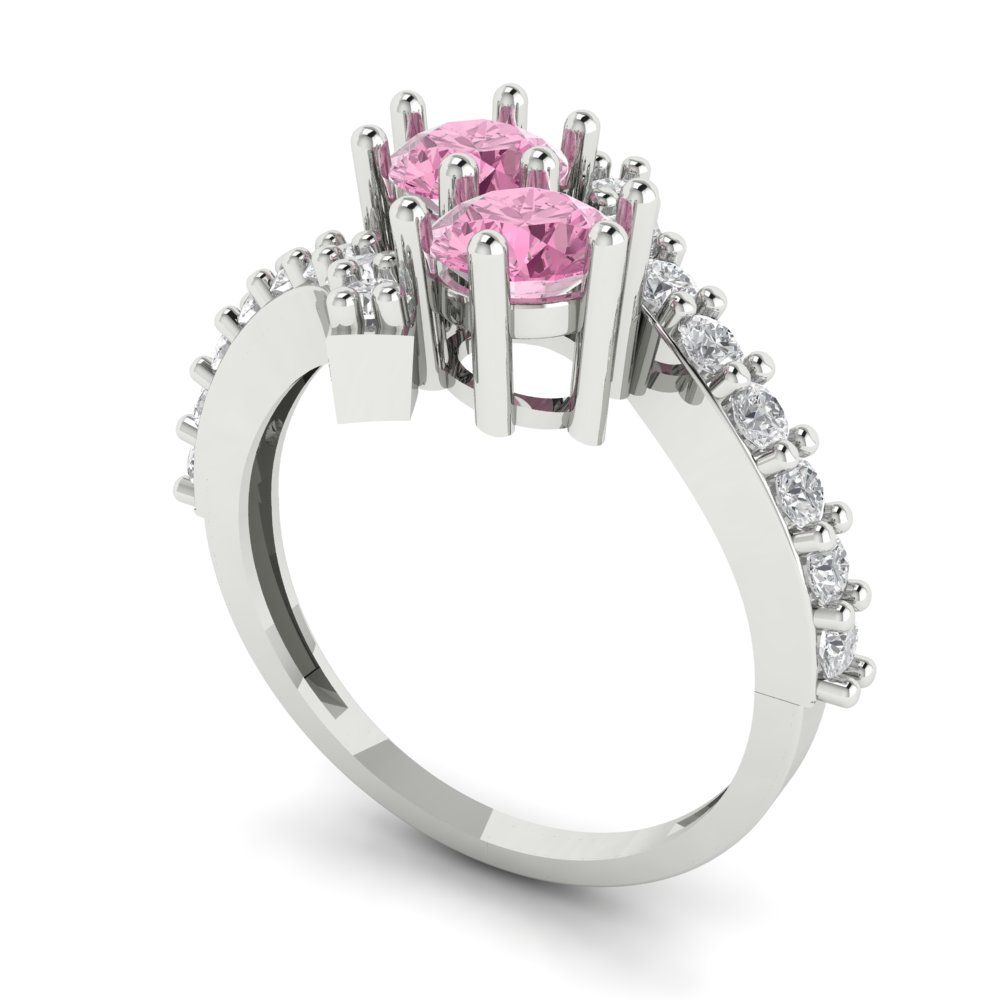 1.48 cttw Zirconia Simulated Pink Diamond Solitaire with Zirconia Simulated Diamond Accents Engagement Ring - Solid Gold (VVS1, Round Cut,5mm)