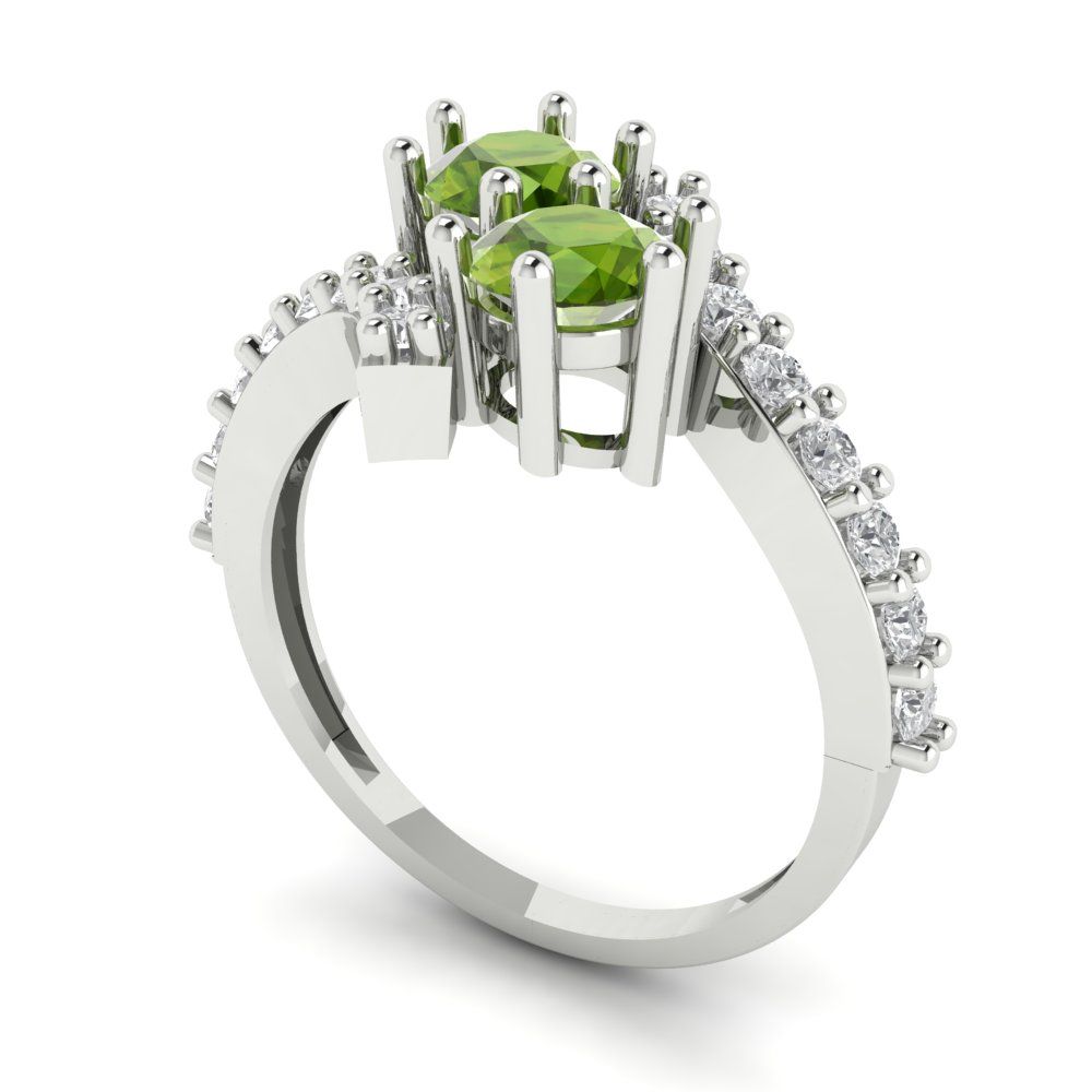 1.48 cttw Natural Peridot Solitaire with Zirconia Simulated Diamond Accents Engagement Ring - Solid Gold (Round Cut,5mm)