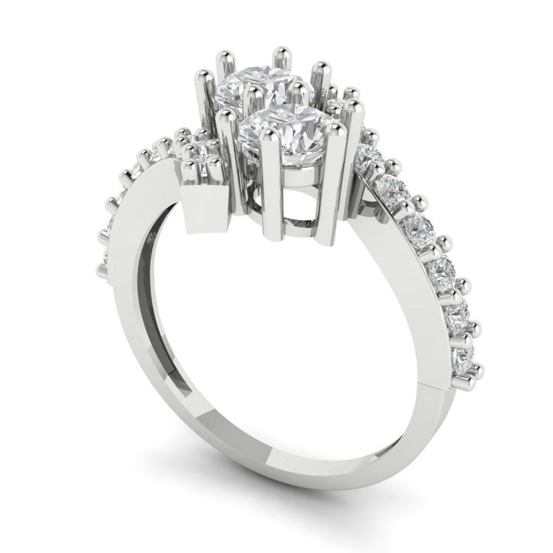 1.98 ct Brilliant Round Cut Clear Simulated Diamond Stone White Gold Solitaire with Accents Ring