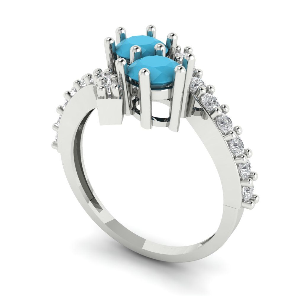 1.48 cttw Simulated Turquoise Solitaire with Zirconia Simulated Diamond Accents Engagement Ring - Solid Gold (Round Cut,5mm)