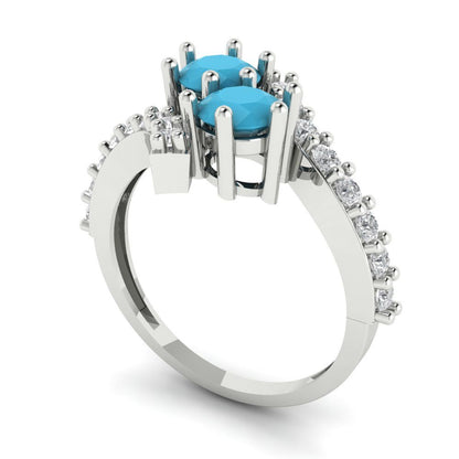 1.48 cttw Simulated Turquoise Solitaire with Zirconia Simulated Diamond Accents Engagement Ring - Solid Gold (Round Cut,5mm)