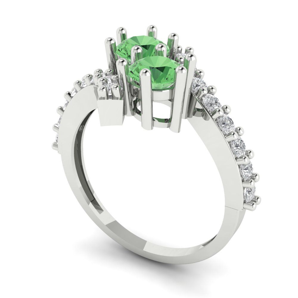 1.48 cttw Zirconia Simulated Green Diamond Solitaire with Zirconia Simulated Diamond Accents Engagement Ring - Solid Gold (VVS1, Round Cut,5mm)