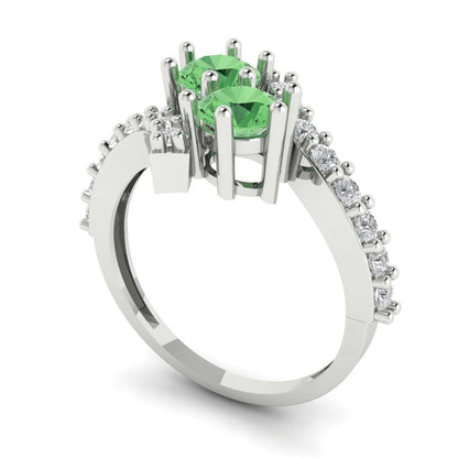 1.48 cttw Zirconia Simulated Green Diamond Solitaire with Zirconia Simulated Diamond Accents Engagement Ring - Solid Gold (VVS1, Round Cut,5mm)