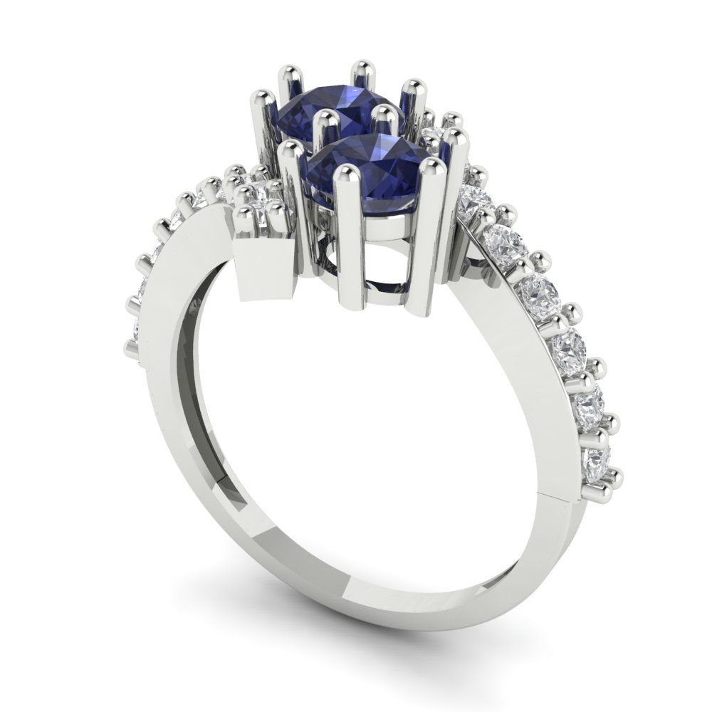 1.48 cttw Simulated Blue Sapphire Solitaire with Zirconia Simulated Diamond Accents Engagement Ring - Solid Gold (Round Cut,5mm)