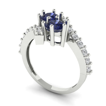 1.48 cttw Simulated Blue Sapphire Solitaire with Zirconia Simulated Diamond Accents Engagement Ring - Solid Gold (Round Cut,5mm)