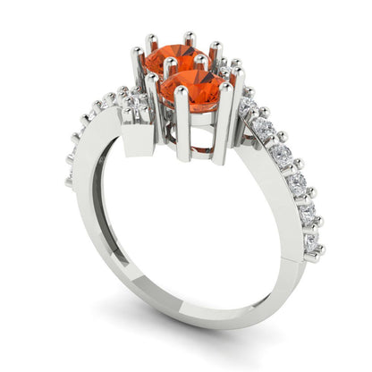 1.48 cttw Zirconia Simulated Red Diamond Solitaire with Zirconia Simulated Diamond Accents Engagement Ring - Solid White Gold (VVS1, Round Cut,5mm)