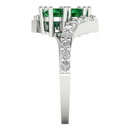 1.48 cttw Simulated Emerald Solitaire with Zirconia Simulated Diamond Accents Engagement Ring - Solid White Gold (VVS1, Round Cut,5mm)