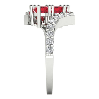 1.48 cttw Simulated Ruby Solitaire with Zirconia Simulated Diamond Accents Engagement Ring - Solid Gold (Round Cut,5mm)