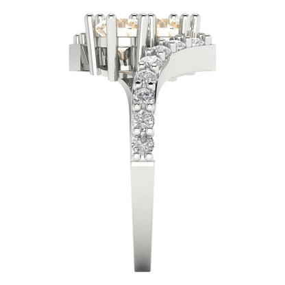 1.48 cttw Natural Morganite Solitaire with Zirconia Simulated Diamond Accents Engagement Ring - Solid Gold (Round Cut,5mm)