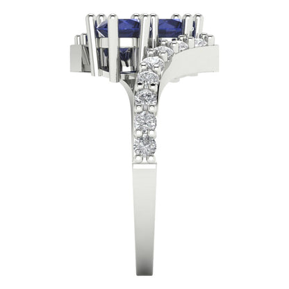 1.48 cttw Simulated Blue Sapphire Solitaire with Zirconia Simulated Diamond Accents Engagement Ring - Solid Gold (Round Cut,5mm)