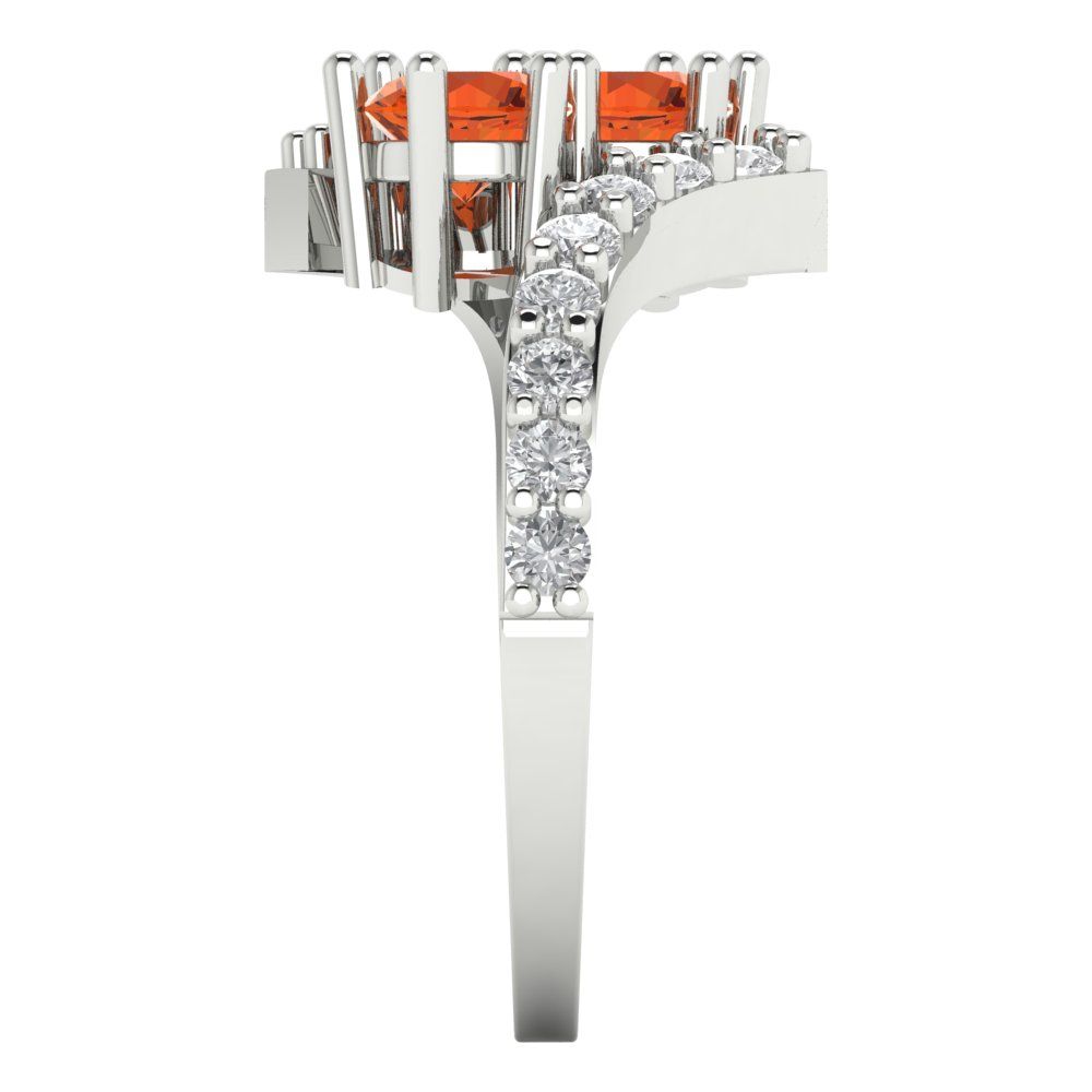 1.48 cttw Zirconia Simulated Red Diamond Solitaire with Zirconia Simulated Diamond Accents Engagement Ring - Solid White Gold (VVS1, Round Cut,5mm)