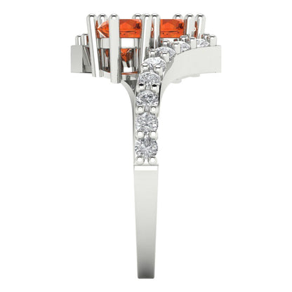 1.48 cttw Zirconia Simulated Red Diamond Solitaire with Zirconia Simulated Diamond Accents Engagement Ring - Solid White Gold (VVS1, Round Cut,5mm)