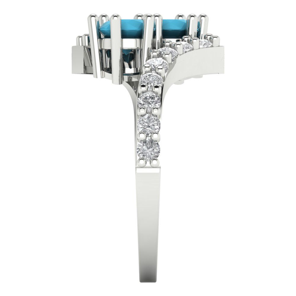 1.48 cttw Simulated Turquoise Solitaire with Zirconia Simulated Diamond Accents Engagement Ring - Solid Gold (Round Cut,5mm)