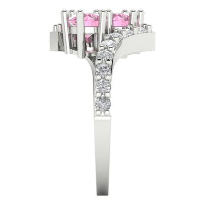 1.48 cttw Zirconia Simulated Pink Diamond Solitaire with Zirconia Simulated Diamond Accents Engagement Ring - Solid Gold (VVS1, Round Cut,5mm)