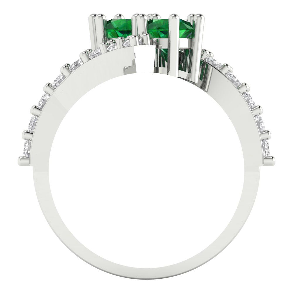 1.48 cttw Simulated Emerald Solitaire with Zirconia Simulated Diamond Accents Engagement Ring - Solid White Gold (VVS1, Round Cut,5mm)