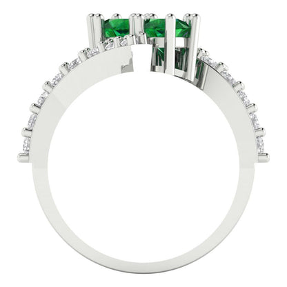 1.48 cttw Simulated Emerald Solitaire with Zirconia Simulated Diamond Accents Engagement Ring - Solid White Gold (VVS1, Round Cut,5mm)