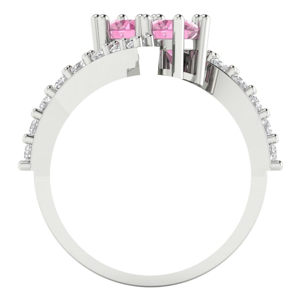 1.48 cttw Zirconia Simulated Pink Diamond Solitaire with Zirconia Simulated Diamond Accents Engagement Ring - Solid Gold (VVS1, Round Cut,5mm)