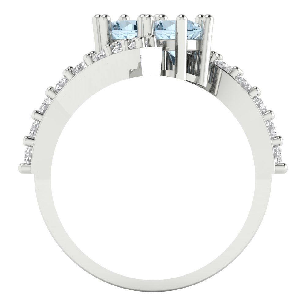 1.48 cttw Natural Aquamarine Solitaire with Zirconia Simulated Diamond Accents Engagement Ring - Solid Gold (Round Cut,5mm)