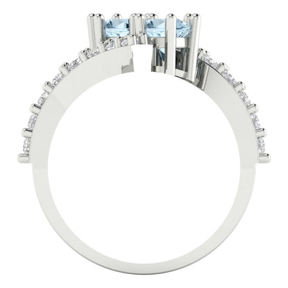 1.48 cttw Natural Aquamarine Solitaire with Zirconia Simulated Diamond Accents Engagement Ring - Solid Gold (Round Cut,5mm)