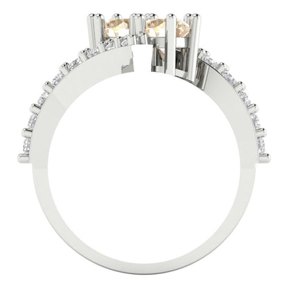 1.48 cttw Natural Morganite Solitaire with Zirconia Simulated Diamond Accents Engagement Ring - Solid Gold (Round Cut,5mm)