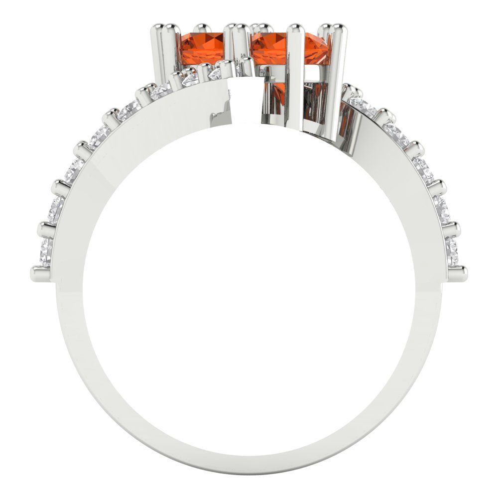 1.48 cttw Zirconia Simulated Red Diamond Solitaire with Zirconia Simulated Diamond Accents Engagement Ring - Solid White Gold (VVS1, Round Cut,5mm)