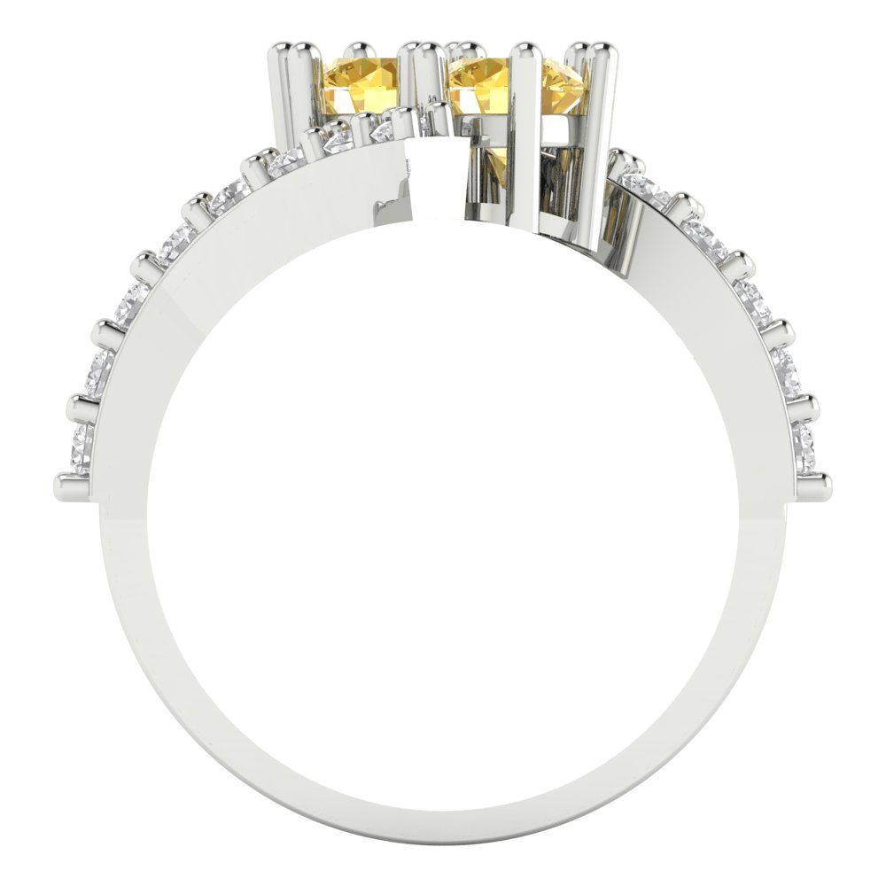 1.48 cttw Natural Citrine Solitaire with Zirconia Simulated Diamond Accents Engagement Ring - Solid Gold (Round Cut,5mm)